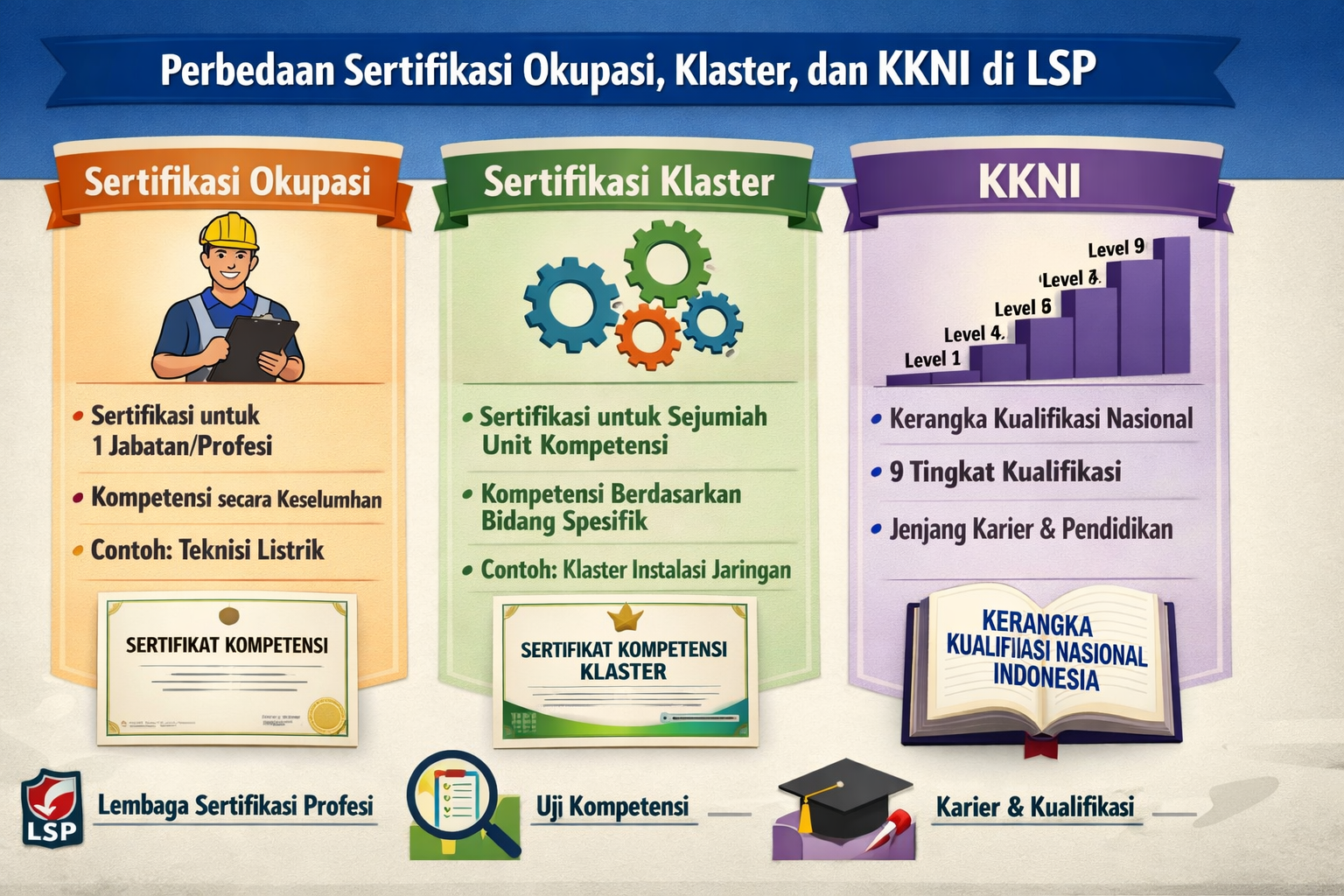 Perbedaan Sertifikasi Okupasi, Klaster, dan KKNI di LSP
