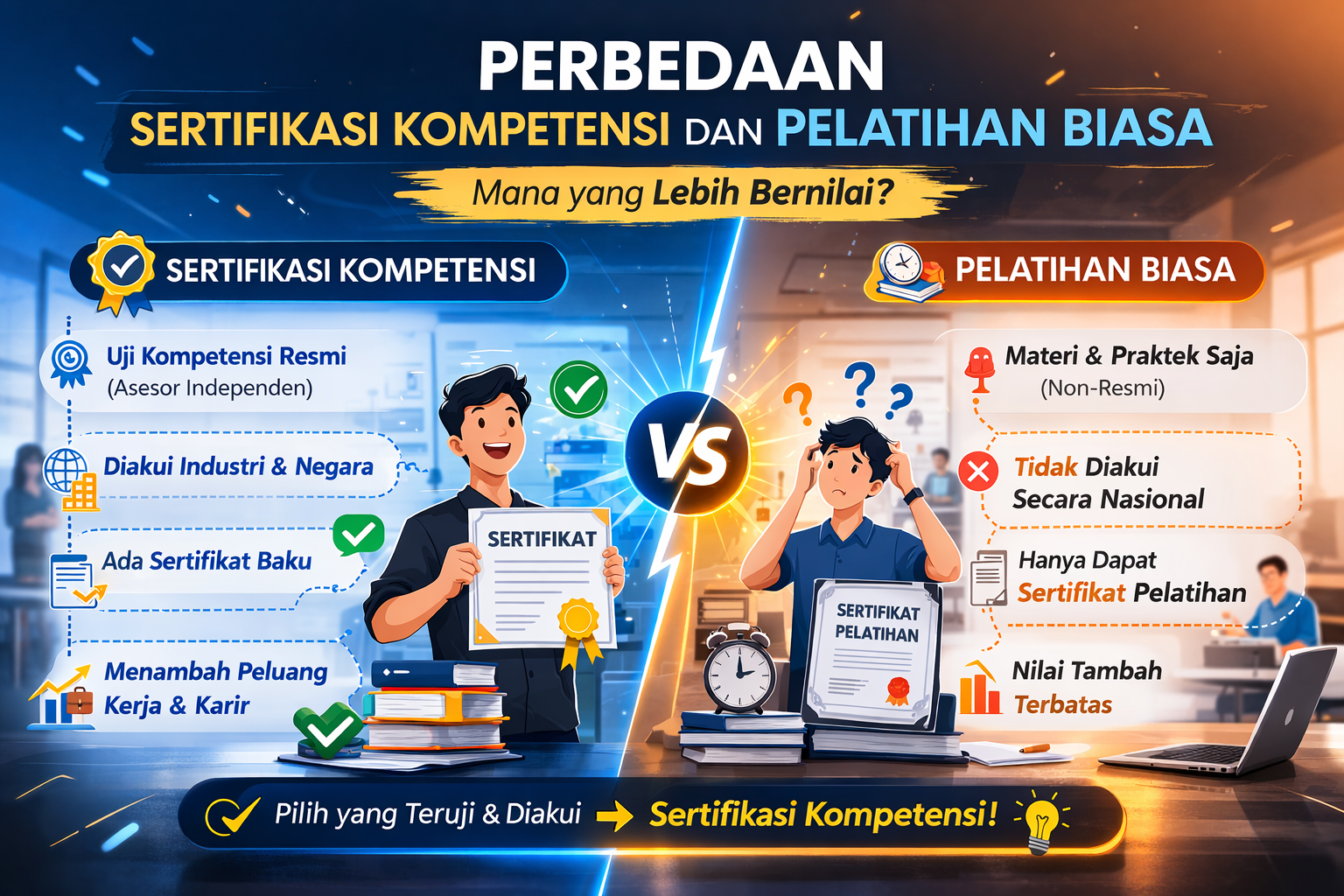 Perbedaan Sertifikasi Kompetensi dan Pelatihan Biasa
