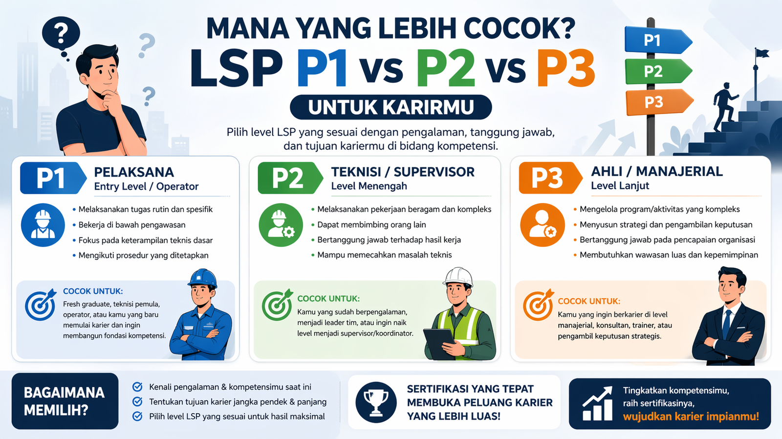 Mana yang Lebih Cocok? LSP P1 vs P2 vs P3 untuk Karirmu