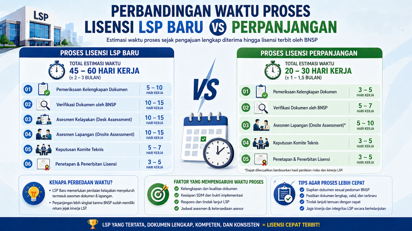 Perbandingan Waktu Proses Lisensi LSP Baru vs Perpanjangan