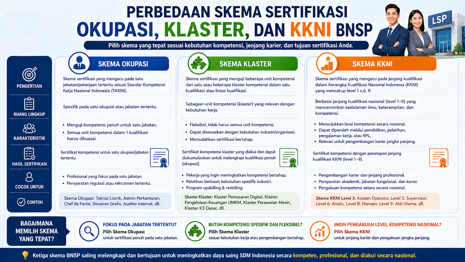 Perbedaan Skema Sertifikasi Okupasi, Klaster, dan KKNI BNSP