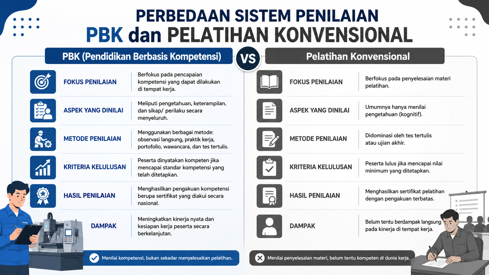 Perbedaan Sistem Penilaian PBK dan Pelatihan Konvensional