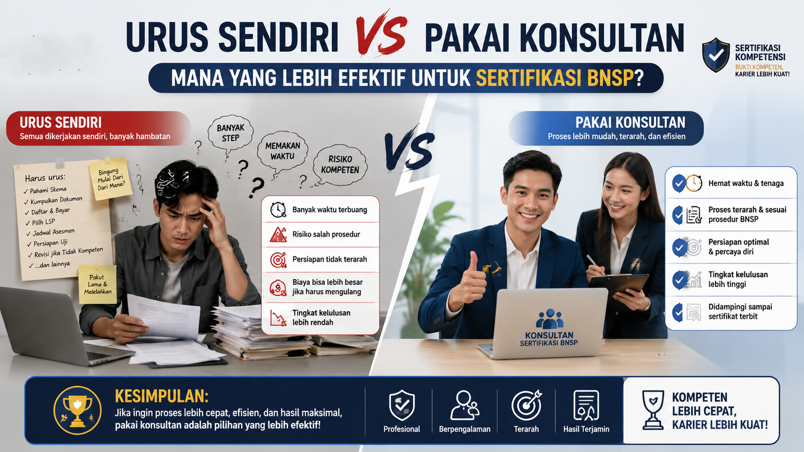 Urus Sendiri vs Pakai Konsultan Mana yang Lebih Efektif untuk Sertifikasi BNSP